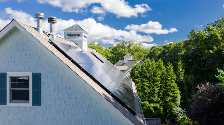 residential solar panels on a Locust Valley home